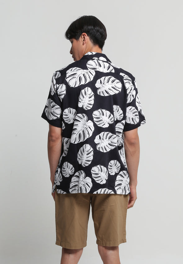 Navy Tropical Print Short Sleeve Shirt