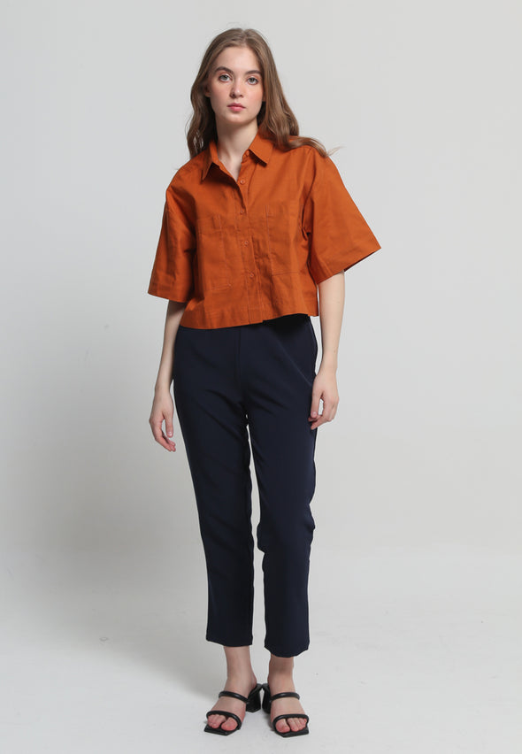 Orange Double Pocket Boxy Shirt