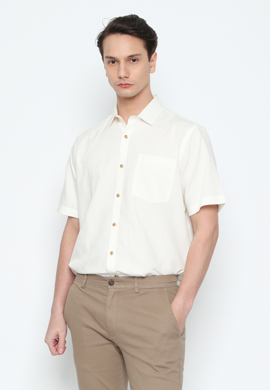 Men'S White Pocket Short Sleeve Regular Fit Shirt