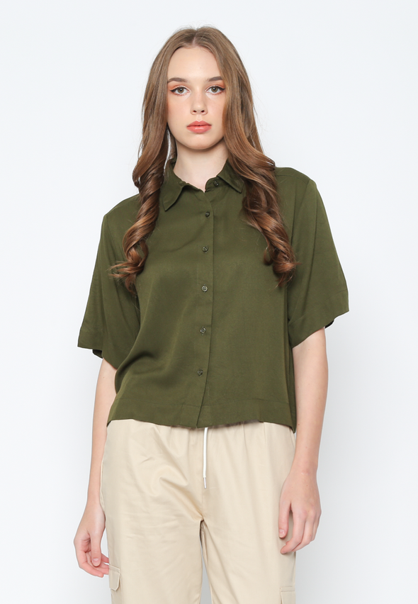 Brown Short Sleeve V-Neck Shirt