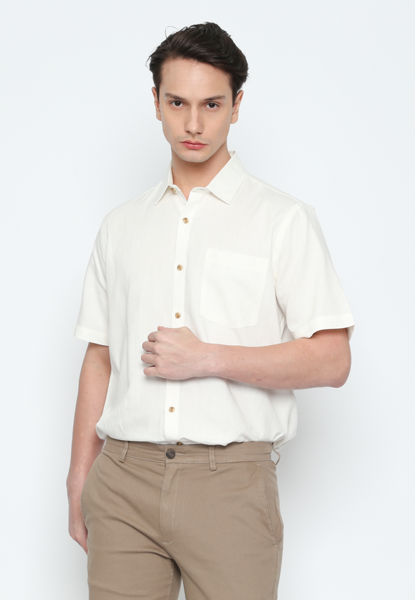 Men'S White Pocket Short Sleeve Regular Fit Shirt