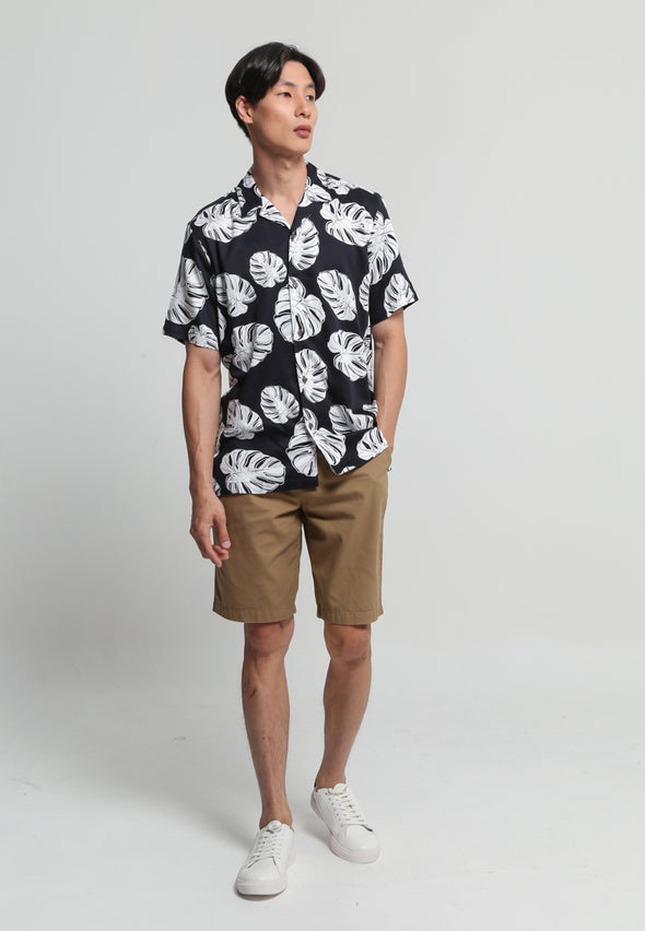 Navy Tropical Print Short Sleeve Shirt