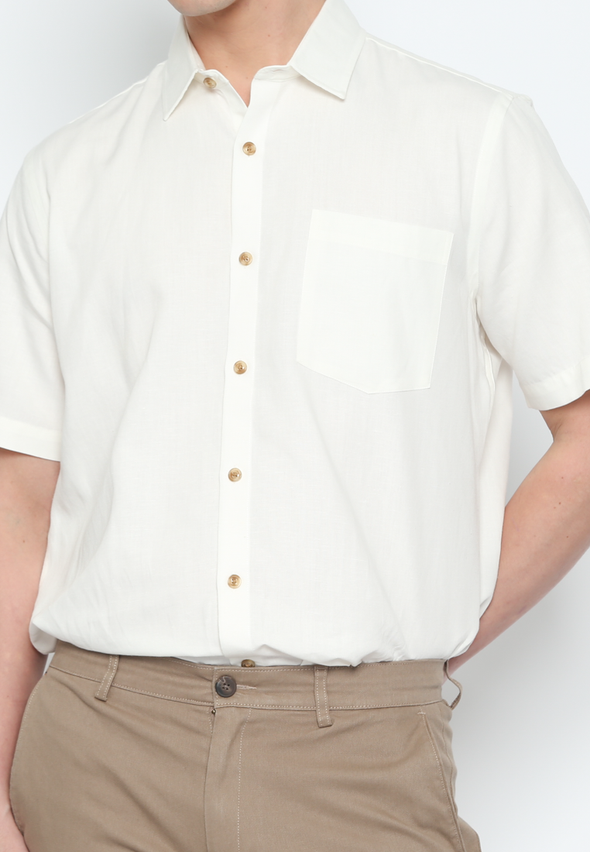 Men'S White Pocket Short Sleeve Regular Fit Shirt