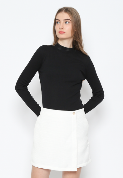 Black Rib High Neck T-Shirt