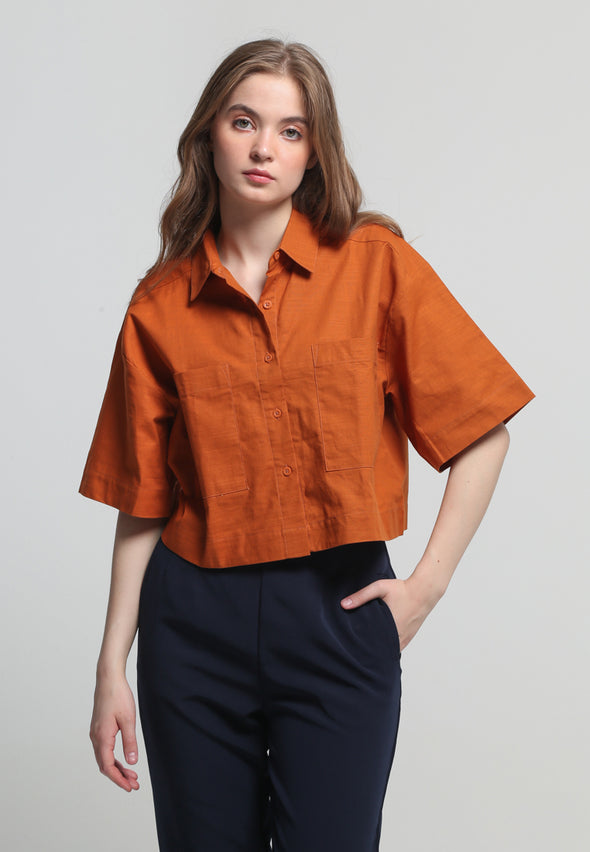 Orange Double Pocket Boxy Shirt