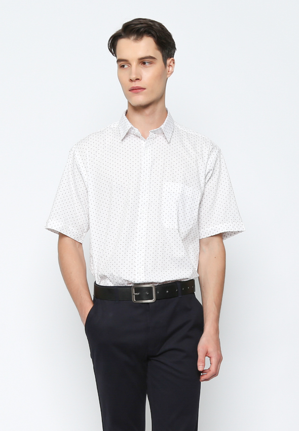 Men's White Pattern Short Sleeve Shirt