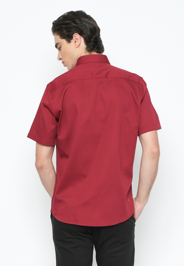 Men's Red Short Sleeve Plain Shirt With Pockets