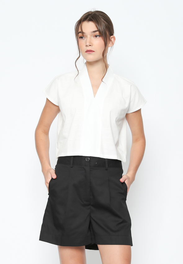 Women's Plain White V Neck Blouse