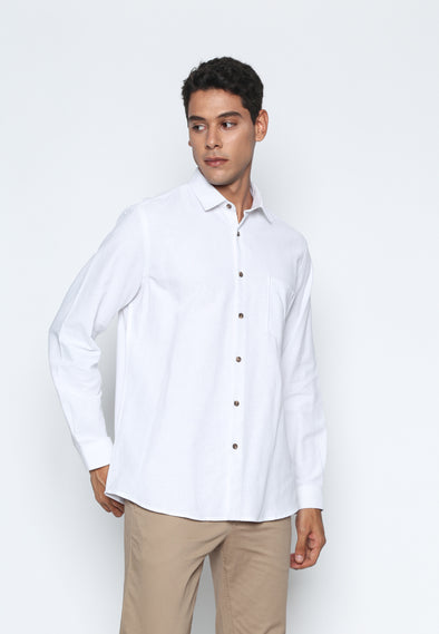 White Cotton Linen Look Shirt