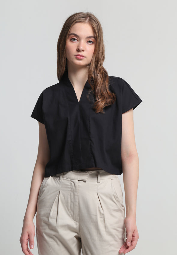 Black Cropped Kimono Blouse