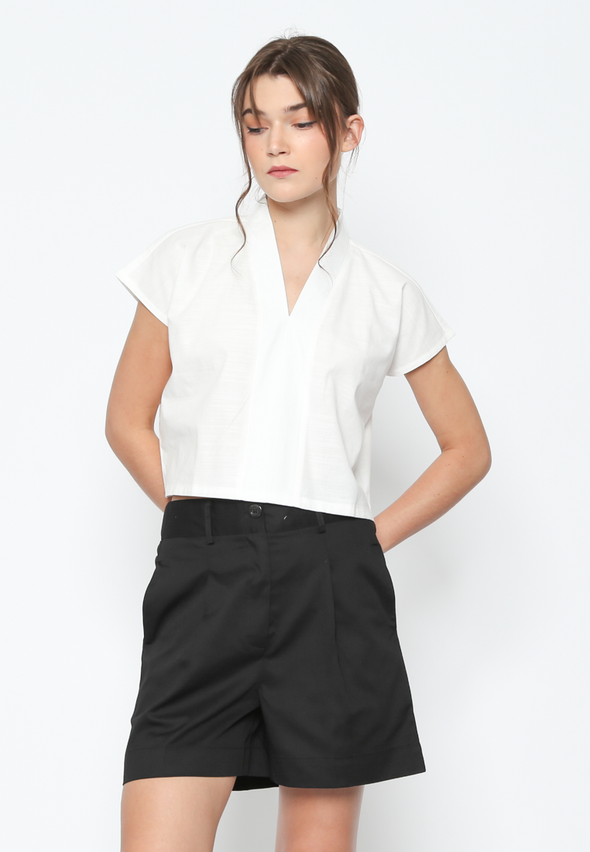 Women's Plain White V Neck Blouse