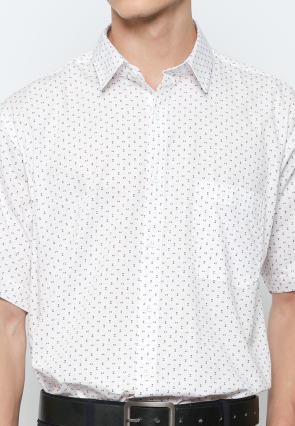 Men's White Pattern Short Sleeve Shirt