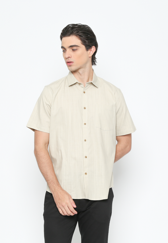 Men's Cream Short Sleeve Plain Shirt