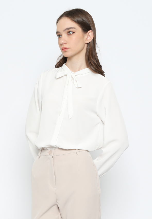 Women'S White Bow-Tie Shirt