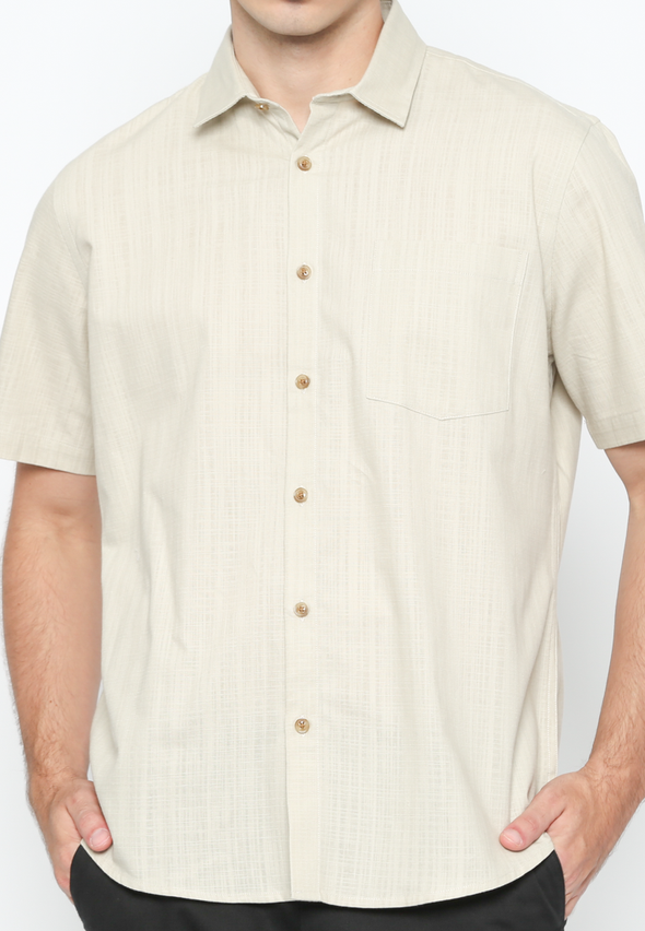Men's Cream Short Sleeve Plain Shirt