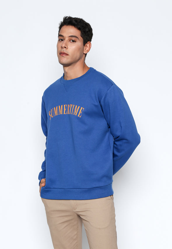 Blue Text Printed Sweatshirt