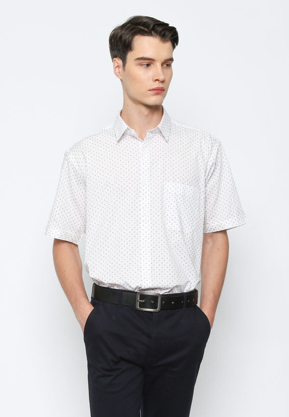 Men's White Pattern Short Sleeve Shirt