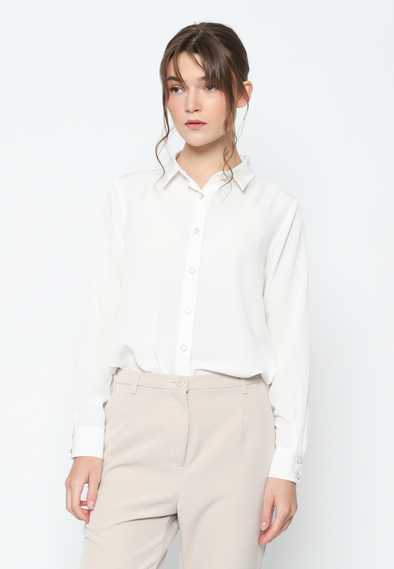 Women'S White Long Sleeve Basic Shirt