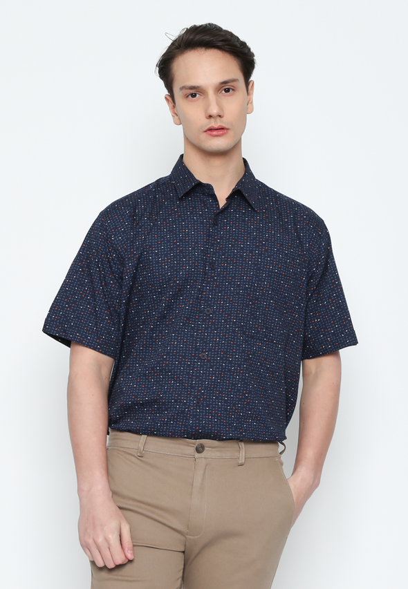 Blue Abstract Print Short Sleeve Shirt For Men