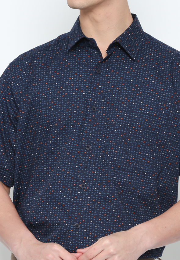 Blue Abstract Print Short Sleeve Shirt For Men