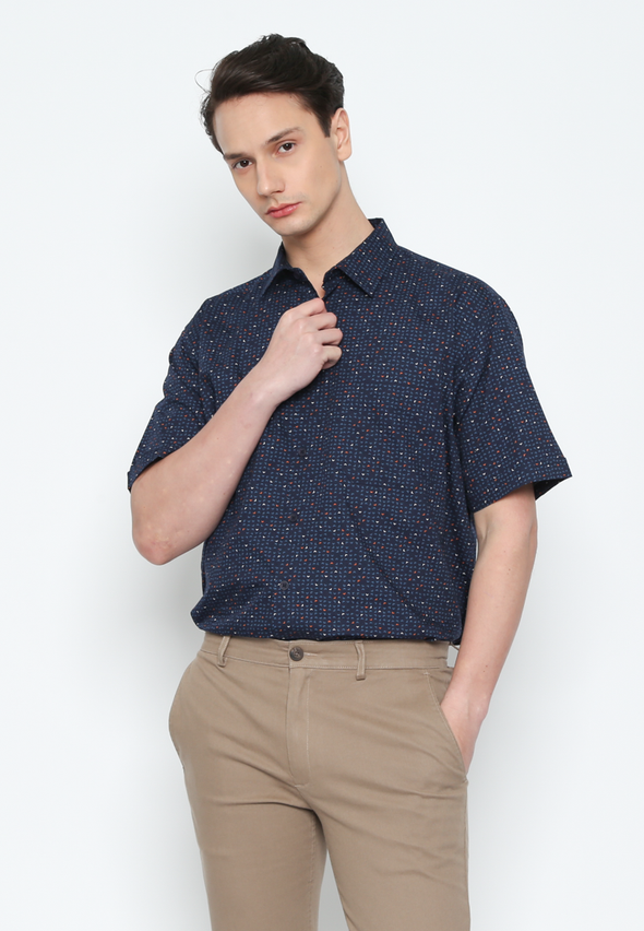 Blue Abstract Print Short Sleeve Shirt For Men