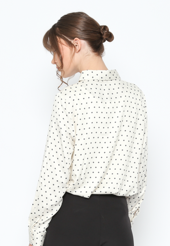 Ladies Women'S Long Sleeve Shirt Cream With Motif