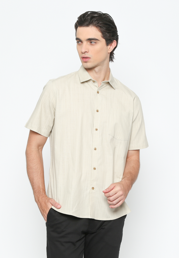 Men's Cream Short Sleeve Plain Shirt