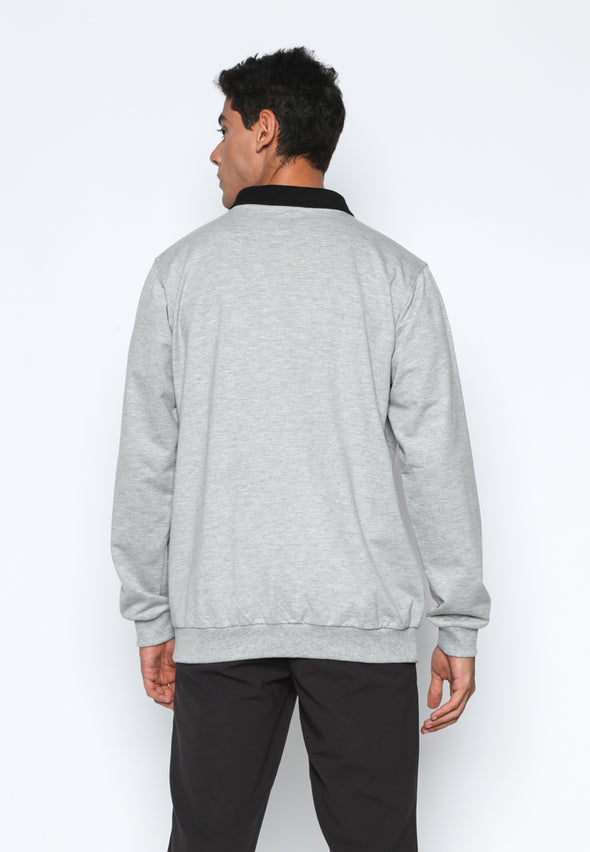 Grey Printed Collared Sweatshirt