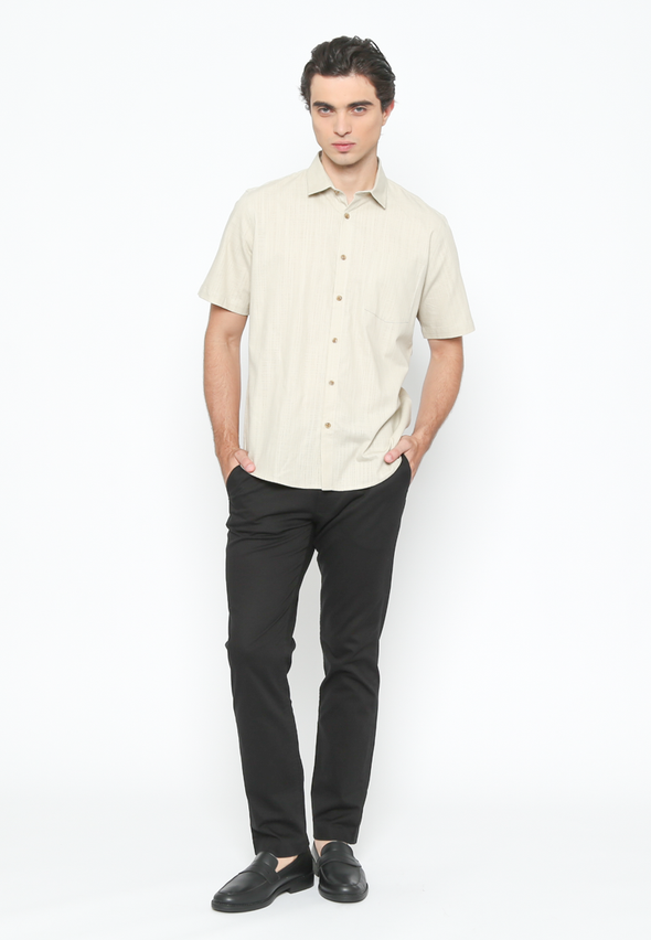 Men's Cream Short Sleeve Plain Shirt