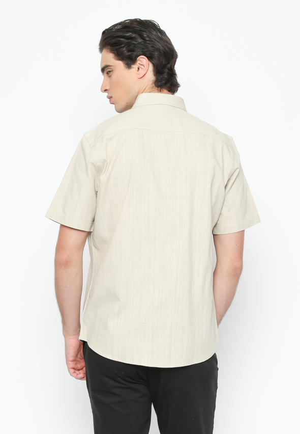 Men's Cream Short Sleeve Plain Shirt