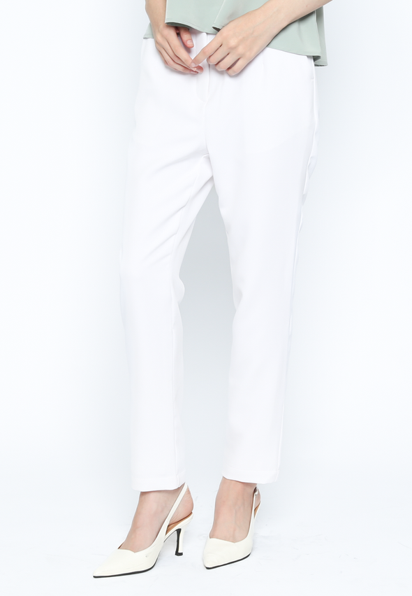 Women's White Mid Waist Long Pants