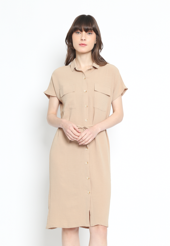 Khaki Midi Shirt Dress