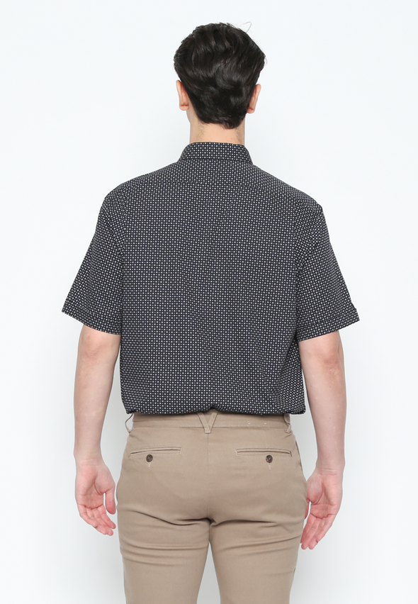 Black Geometric Print Short Sleeve Shirt For Men