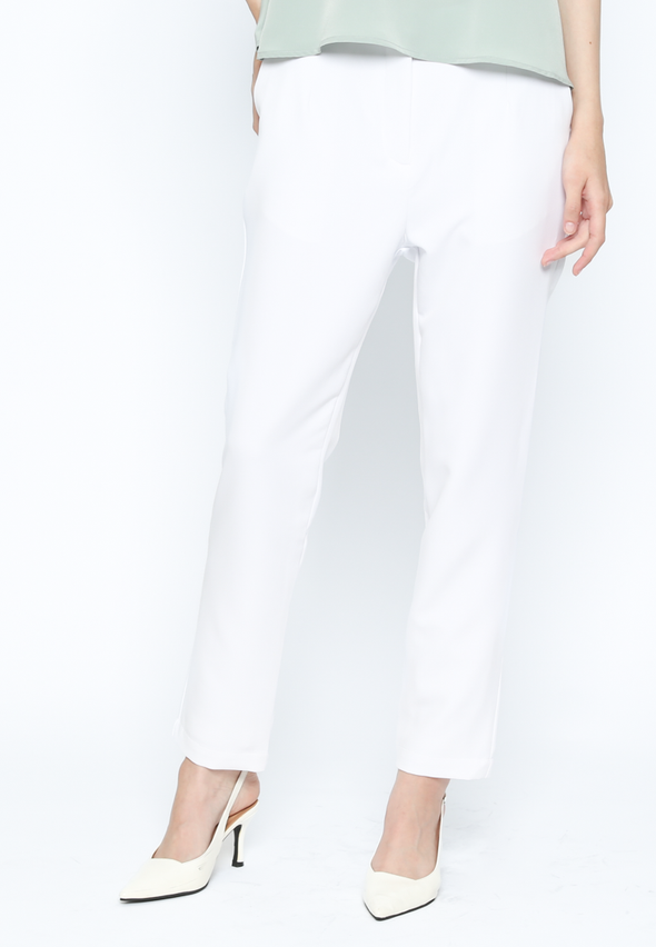 Women's White Mid Waist Long Pants