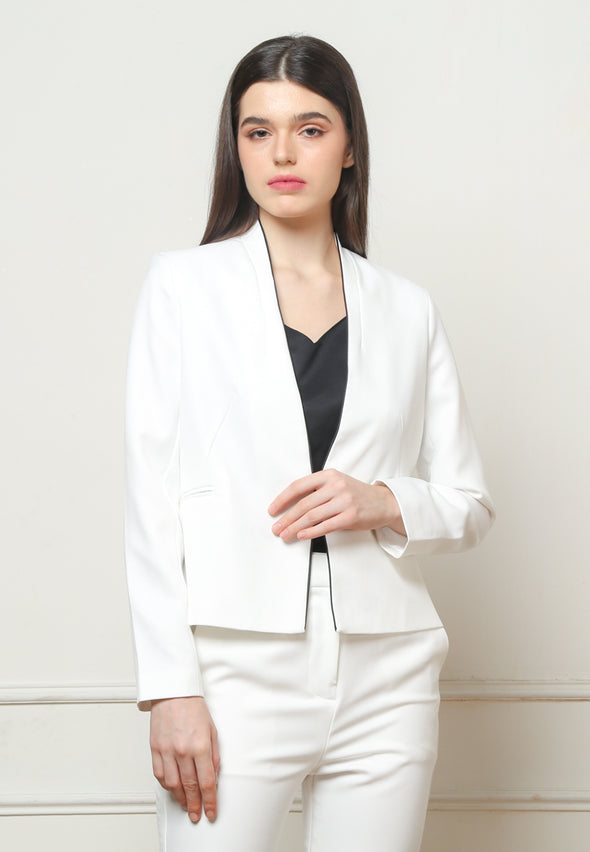 Women's White Collarless Blazer