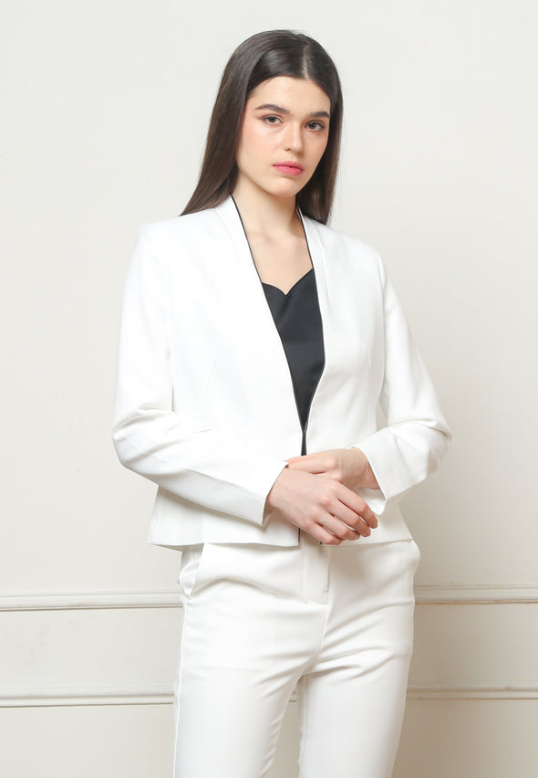 Women's White Collarless Blazer