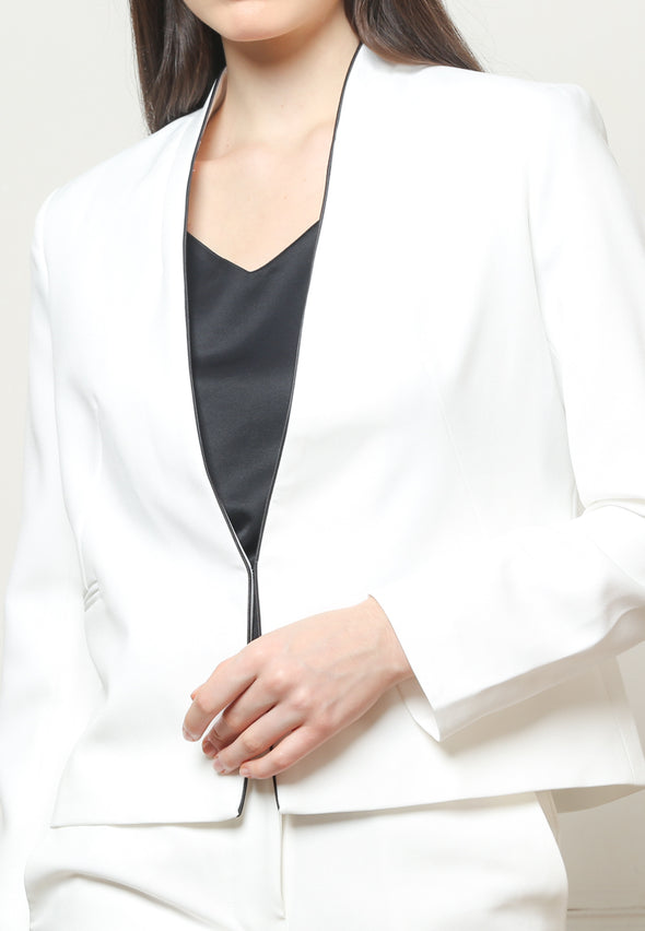 Women's White Collarless Blazer