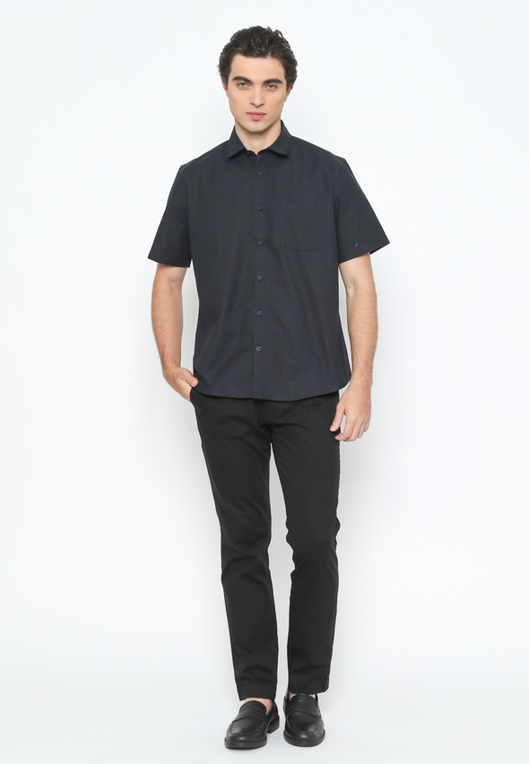 Men's Navy Short Sleeve Plain Shirt