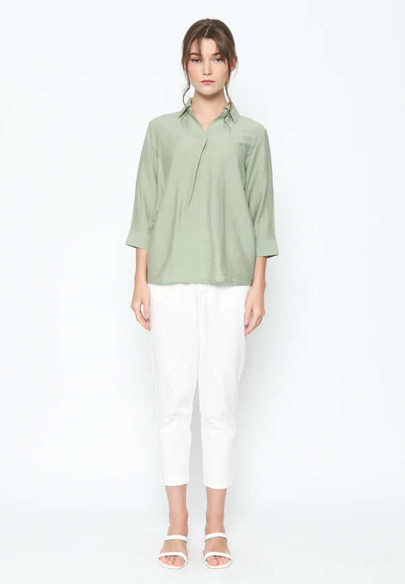 Women'S Sage Green V-Neck Shirt