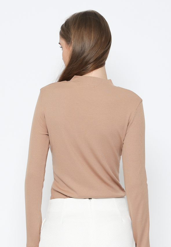 Khaki Rib High Neck T-Shirt