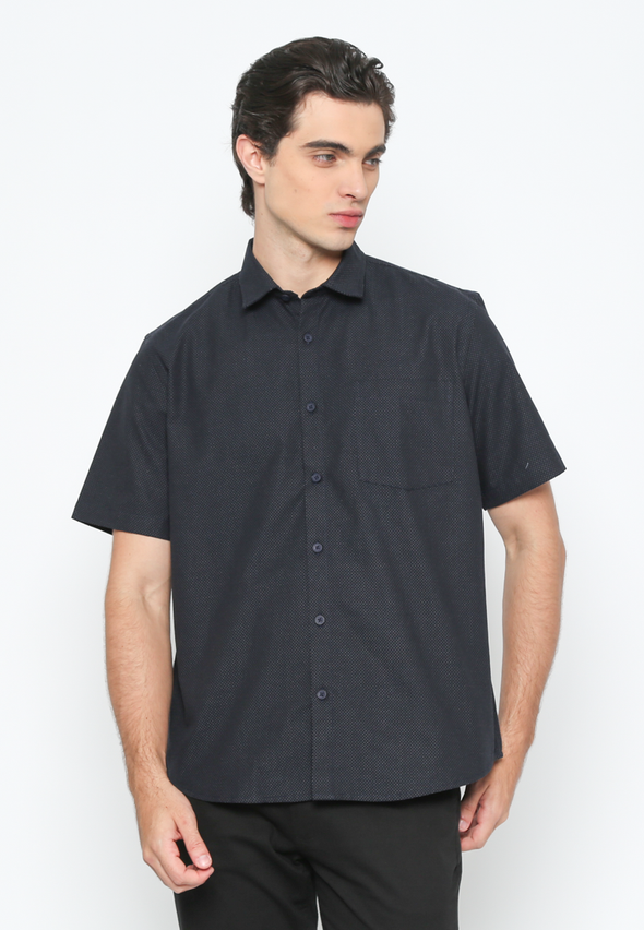 Men's Navy Short Sleeve Plain Shirt