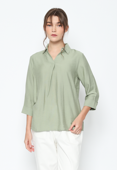 Women'S Sage Green V-Neck Shirt