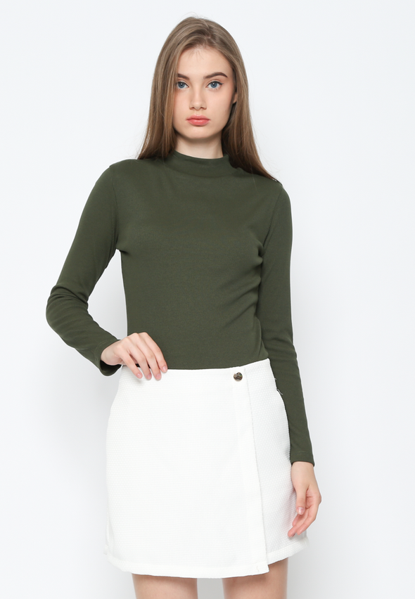 Olive Rib High Neck T-Shirt