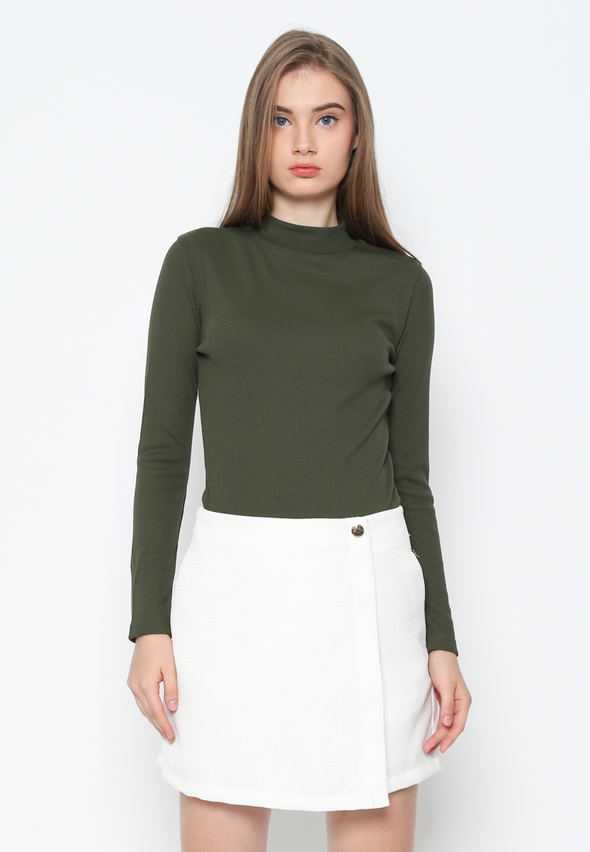 Olive Rib High Neck T-Shirt