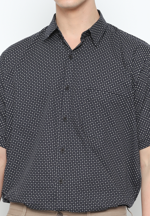 Black Geometric Print Short Sleeve Shirt For Men