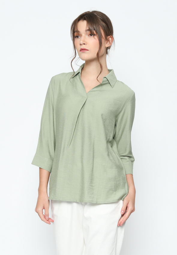 Women'S Sage Green V-Neck Shirt