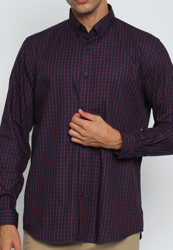 Navy Flannel Checkered Men's Long Sleeve Shirt