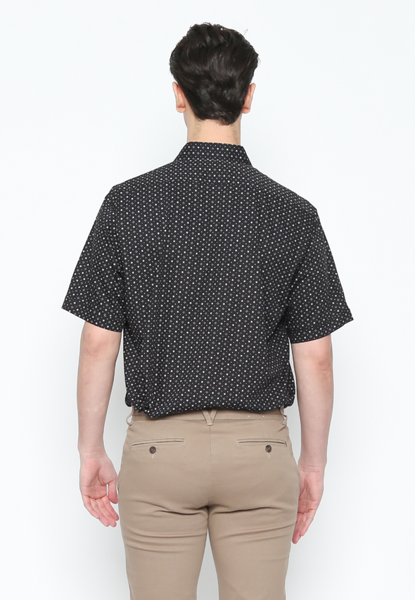 Black Geometric Print Short Sleeve Shirt For Men