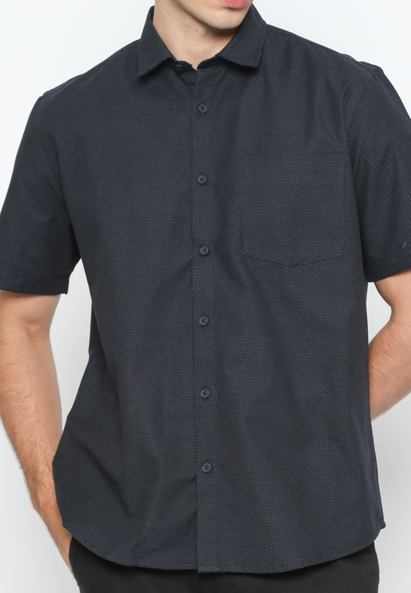 Men's Navy Short Sleeve Plain Shirt