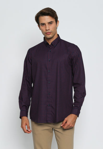 Navy Flannel Checkered Men's Long Sleeve Shirt